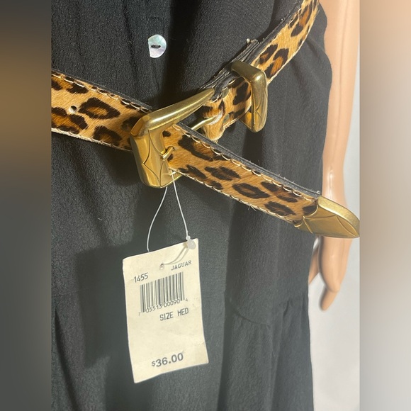 Elite Accessories - Elite Jaguar Print Calf Hair Leather Belt Gold Buckle Size Medium NWT